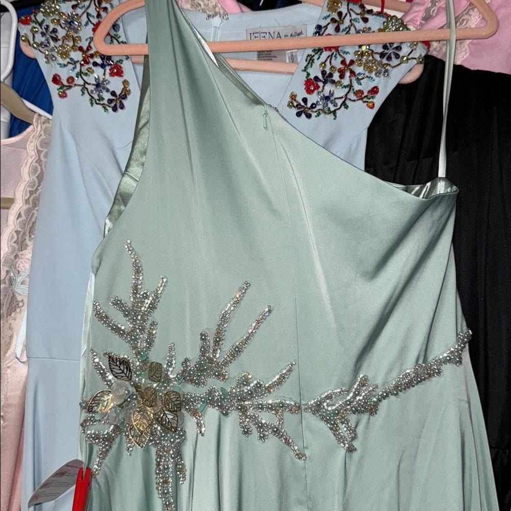 Mac Duggal Sage Green One-Shoulder Evening Dress - Picture 8 of 9